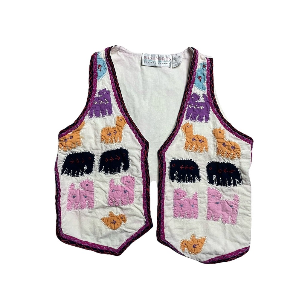 Vintage 90s Vest Embroidered by Passports of Pier 1 Imports Women's Small Safari